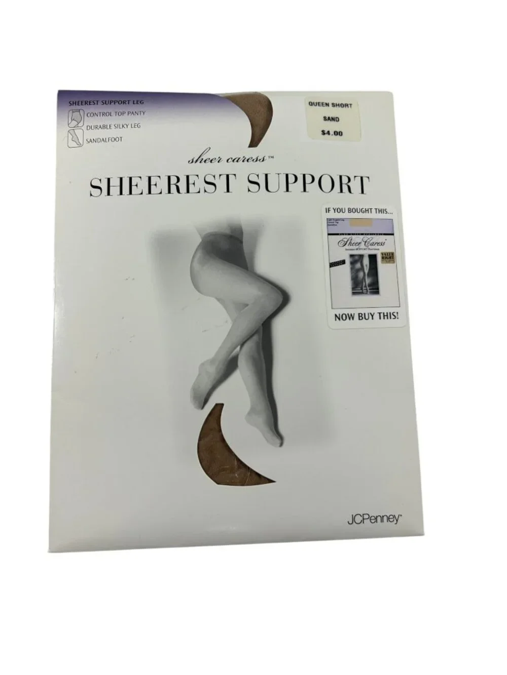 JC Penney Sheerest Support Control Top Pantyhose Sandalfoot Queen Short USA New